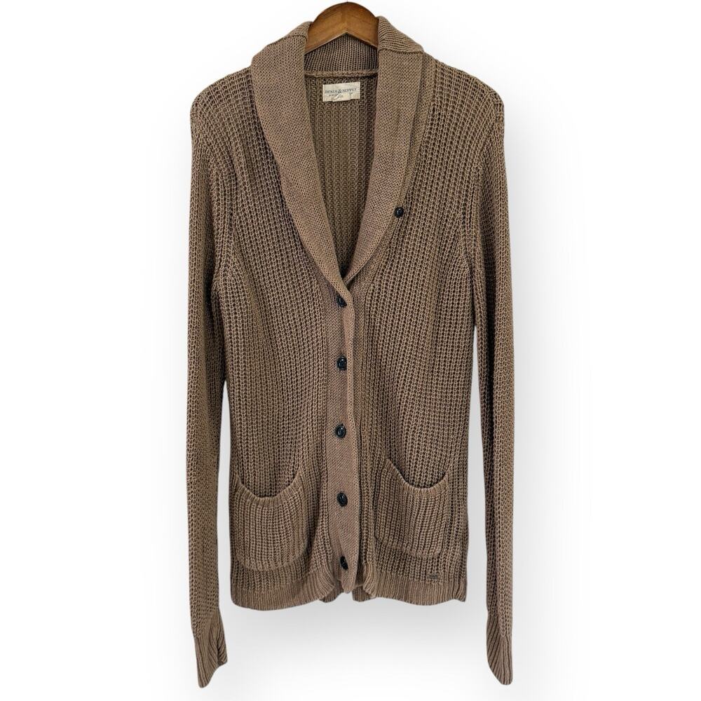 Denim & Supply Ralph Lauren Shawl Collar Cardigan Tan Linen Large Button Front
